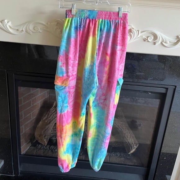 Tie Dye Joggers Hippie Cargo Sweatpants Womens Small Blue Pink - Picture 5 of 11